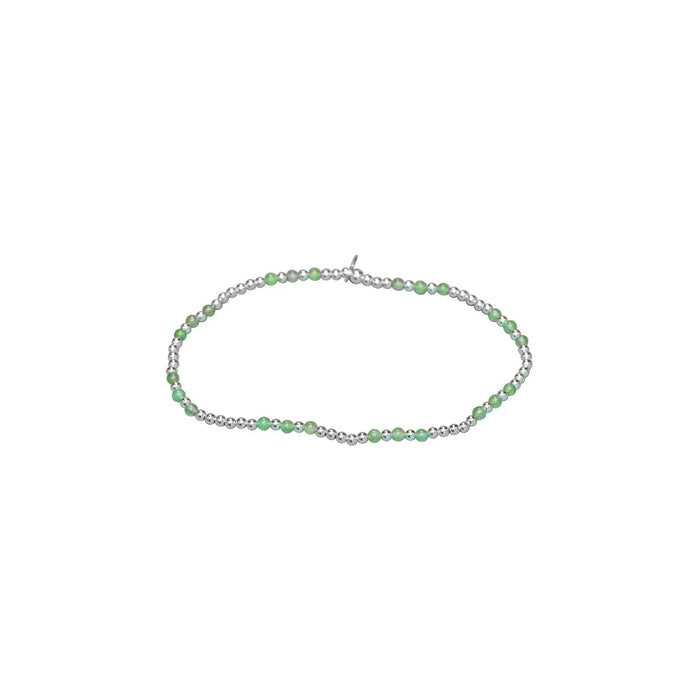 green jade and silver bead stretch bracelet in sterling silver