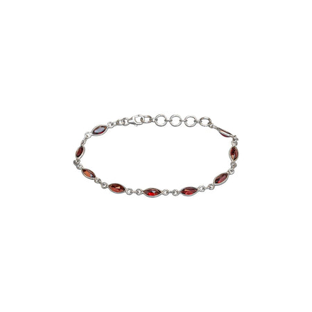 faceted garnet marquise shaped silver bracelet