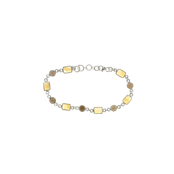 smoky quartz citrine rectangle circle link bracelet in silver