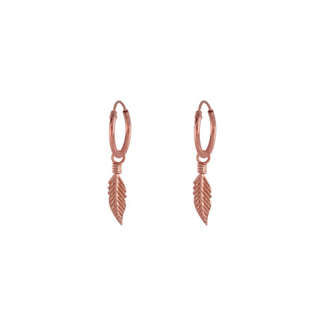 feather drop earrings with hoops in rose gold plated silver