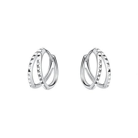 double round hoop diamond cut silver earrings