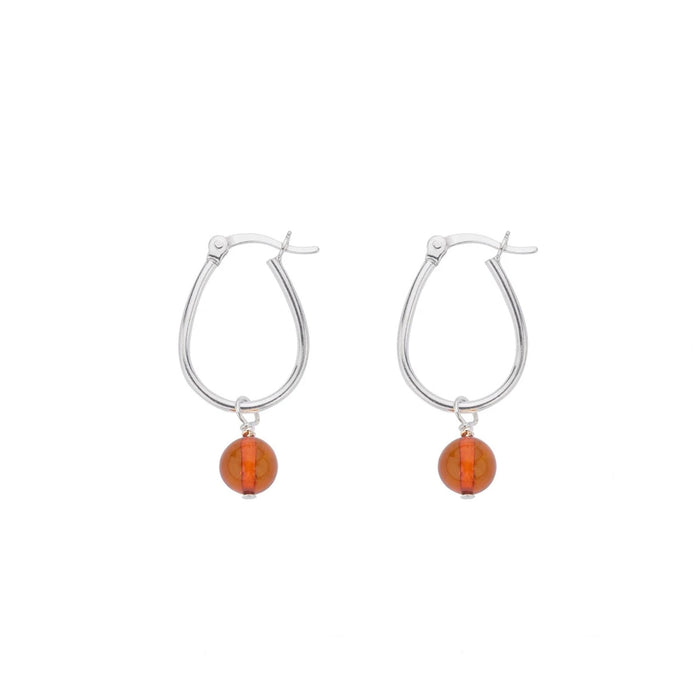 amber bead drop earrings hoops silver