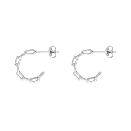 chain design fixed hoop earrings silver