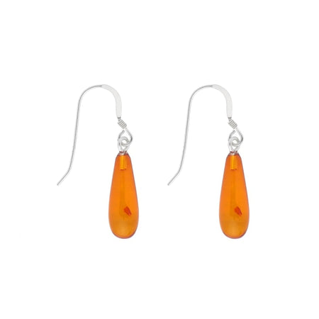 tear drop amber earrings in sterling silver