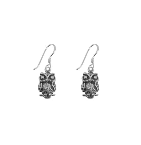 silver owl drop earrings with hooks