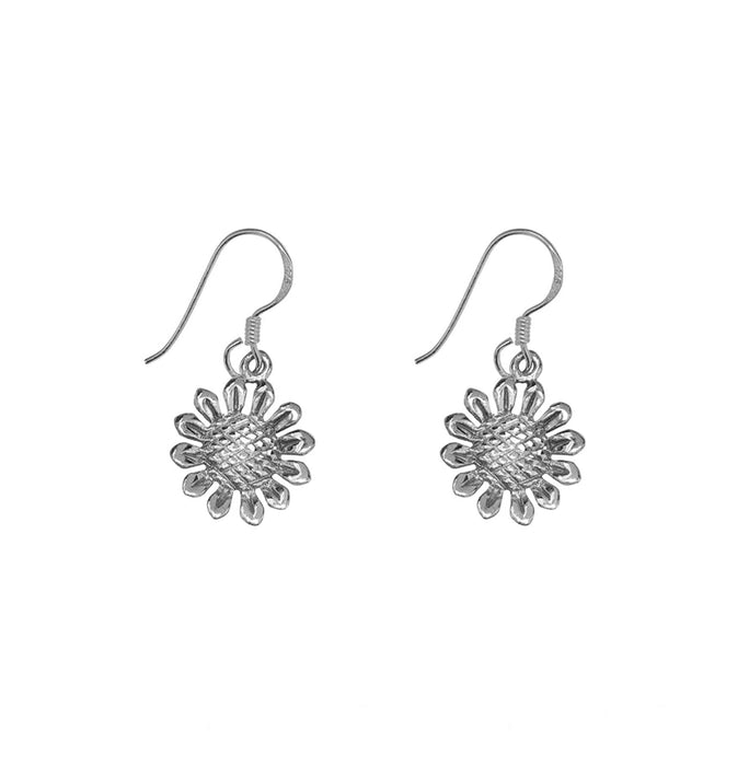 Sunflower Design Drop Earrings in Sterling Silver