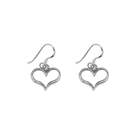 cut out heart drop earrings with hook fittings in sterling silver