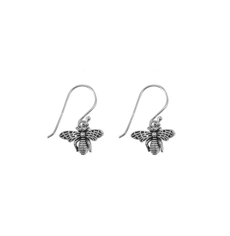 bee design drop earrings in silver with hook fittings