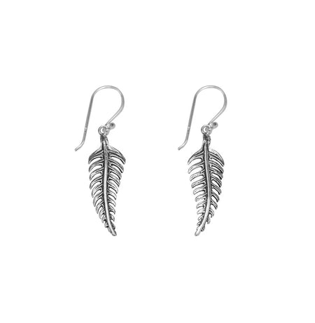 fern leaf drop earrings in silver with hooks