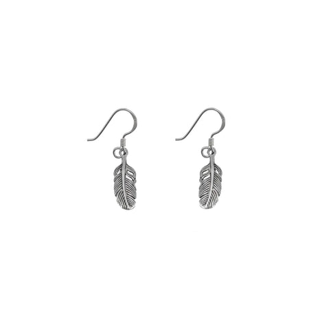 small feather drop earrings in silver