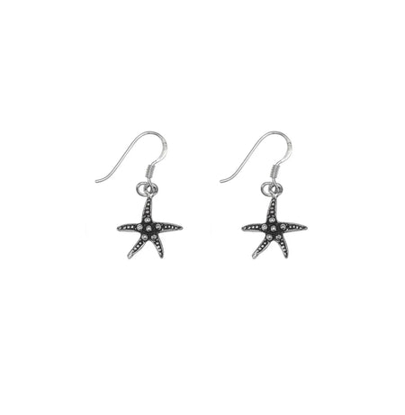 small starfish drop earrings hook fittings in silver