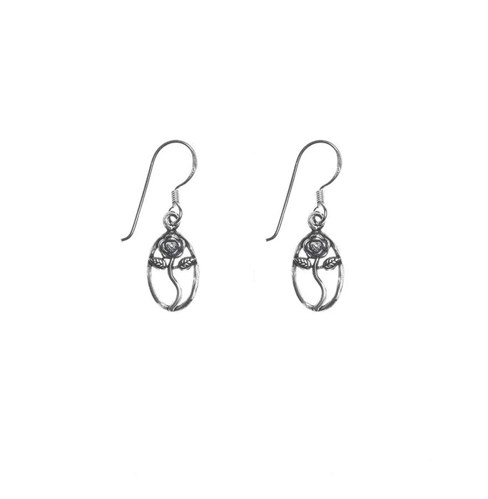 Tulip Design Oval Shaped Drop Earrings in Sterling Silver