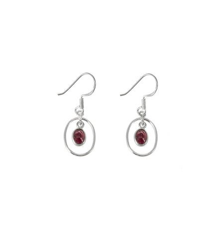 oval garnet drop earrings with hook in silver