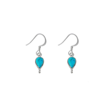 tear shaped turquoise drop earrings with hook fitting all in sterling silver