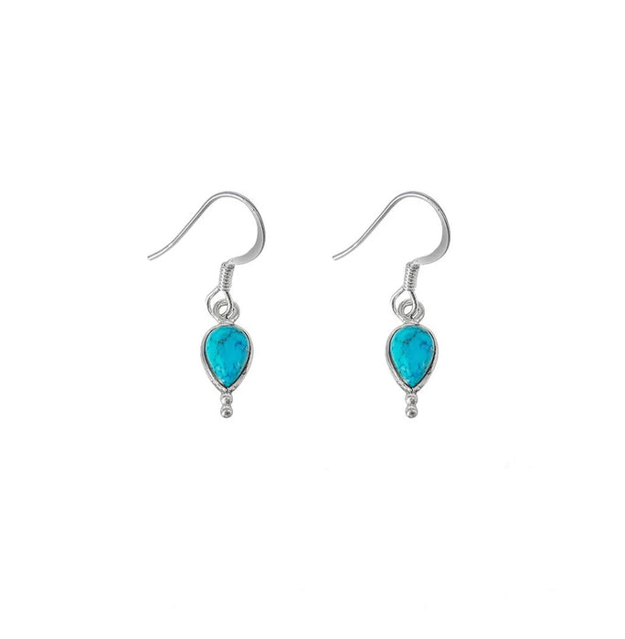 tear shaped turquoise drop earrings with hook fitting all in sterling silver