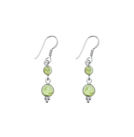 circular peridot drop earrings in silver