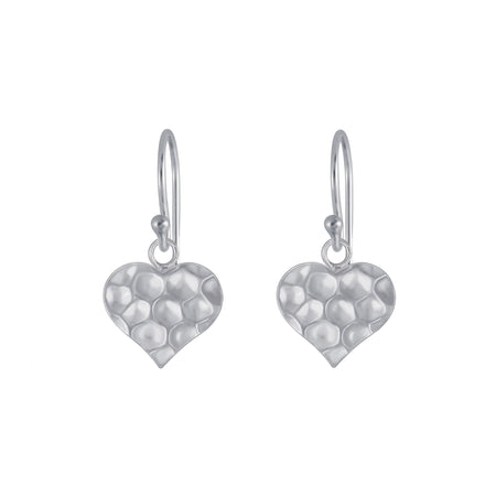 heart shaped hammered silver drop earrings
