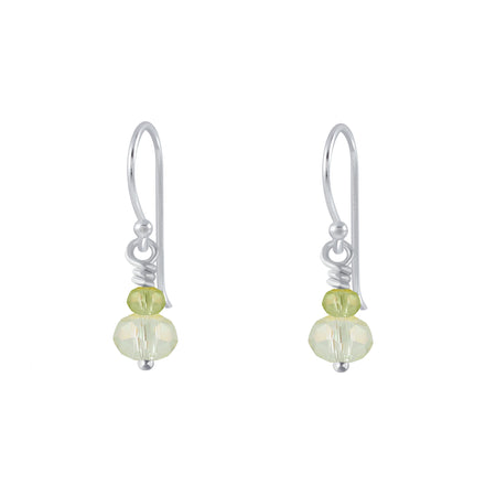 green glass bead drop earrings on sterling silver hook fittings
