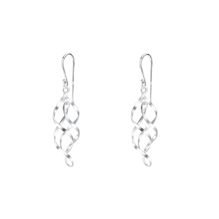 spiral 3d wavy drop earrings in silver
