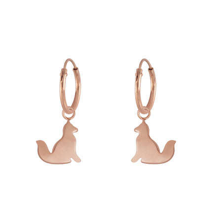 rose gold plated silver fox design drop earrings