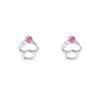 a silver cupcake open cut stud earrings with pink crystal on top