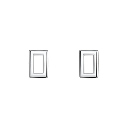 plain open cut rectangular shaped silver stud earrings