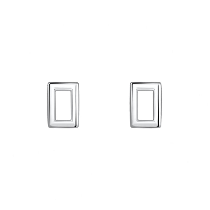 plain open cut rectangular shaped silver stud earrings