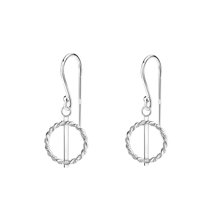 roud twisted drop earrings with a plain bar behind on hook fittings made in silver