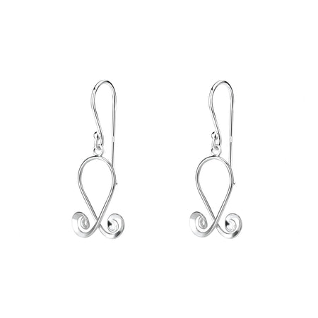 spiral shaped drop earrings in silver hook fittings