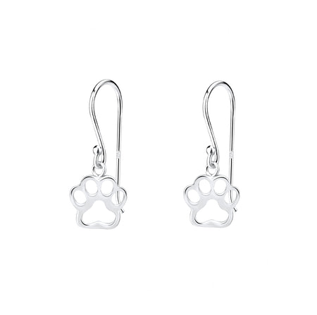 paw print drop design silver earrings