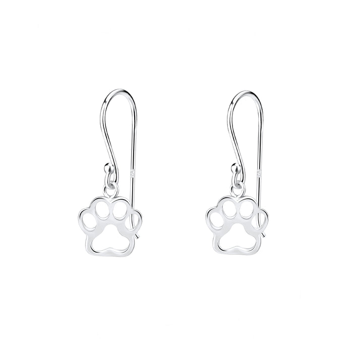 paw print drop design silver earrings