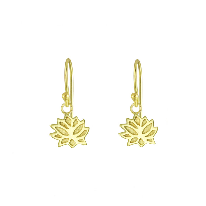 yellow lotus leaf drop earrings on silver hook fittings