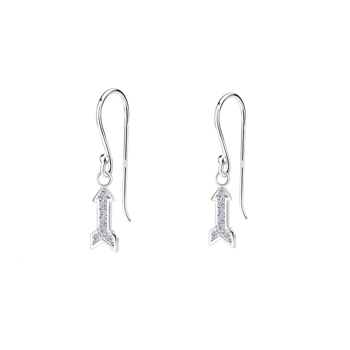 arrow design silver drop earrings hook fittings cubic zirconia stones