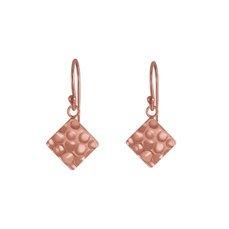 rose gold plated silver square drop earrings with circular pattern