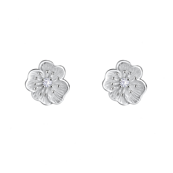 cubic zirconia flower shaped silver studs
