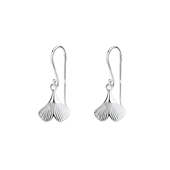 ginkgo leaf drop earrings in silver