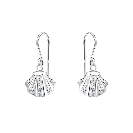 shell cubic zirconia drop earrings silver