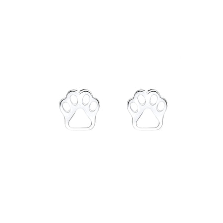 paw print open cut silver stud earrings
