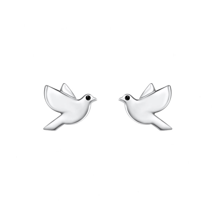 flying bird stud earrings in silver