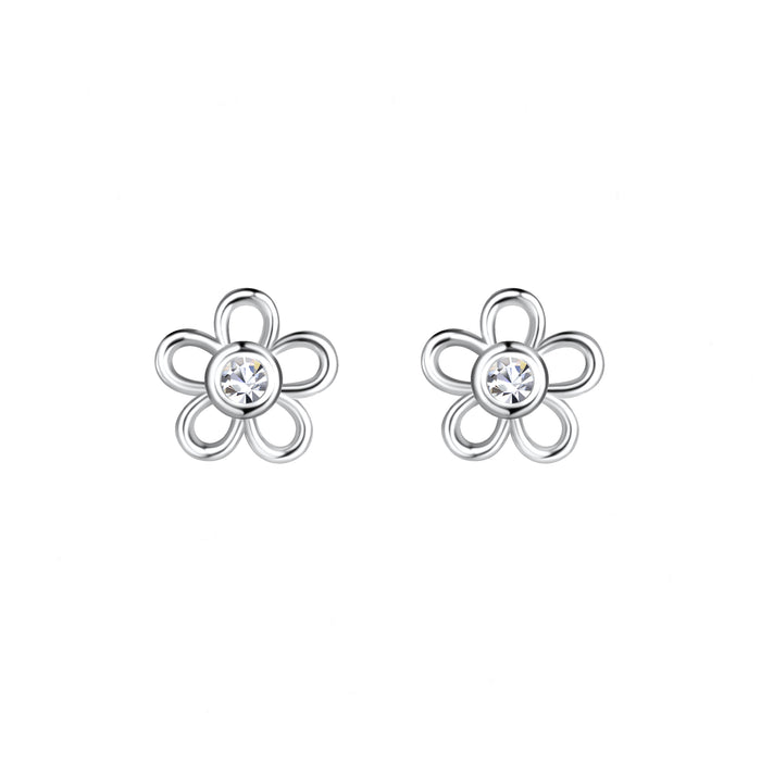 Flower Shaped Stone Stud Earrings in Sterling Silver