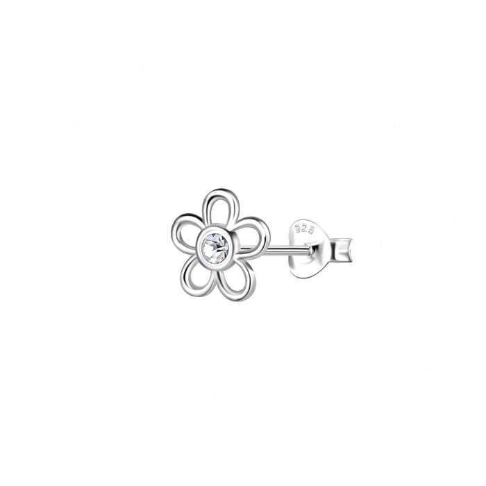 Flower Shaped Stone Stud Earrings in Sterling Silver