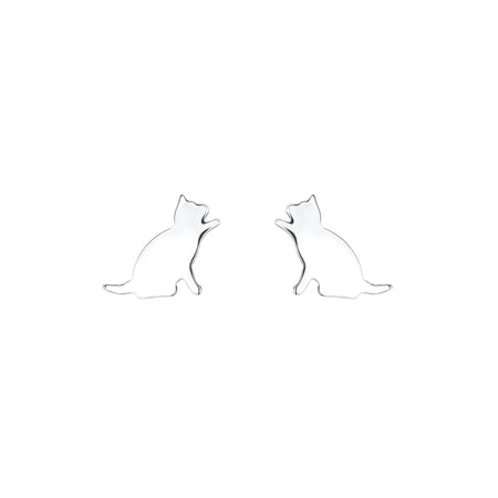 cat design stud earrings in silver