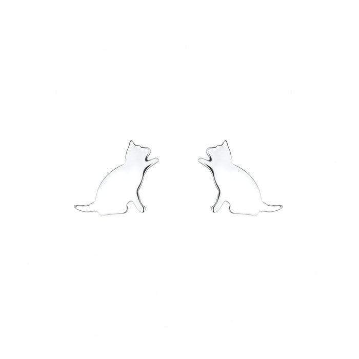 cat design stud earrings in silver