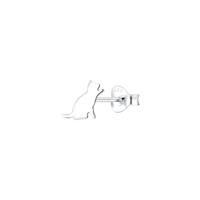 Cat Design Stud Earrings in Sterling Silver