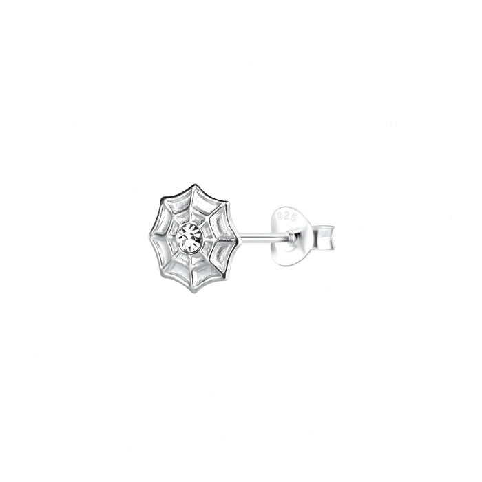 Spider Web Design Stud Earrings in Sterling Silver