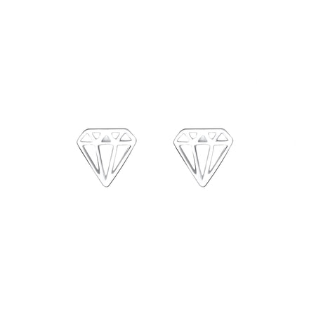 diamond shaped cut out stud earrings in silver