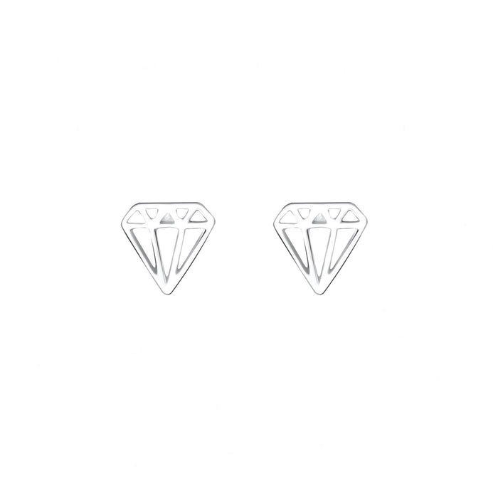 diamond shaped cut out stud earrings in silver