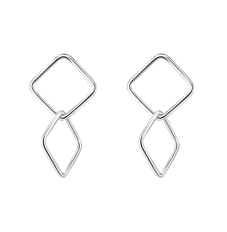 silver drop twist double square earrings