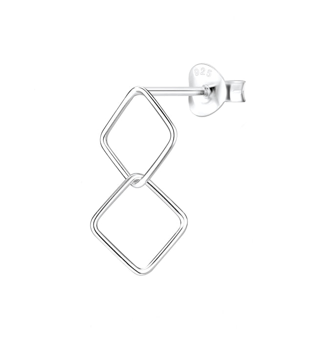 Square Shaped Double Twist Drop Earrings in Sterling Silver