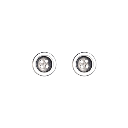 button design round stud earrings silver